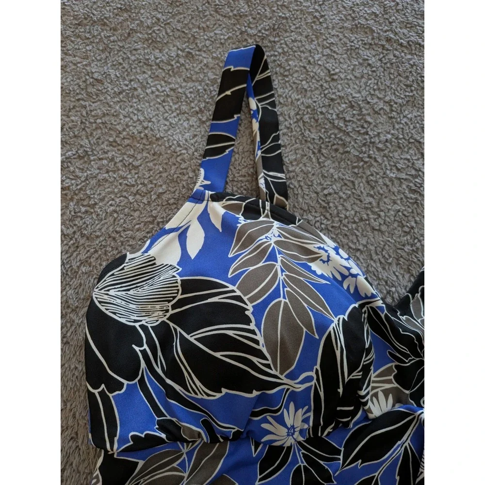 ONeill Womens‎ Floral Tankini Swimsuit Set with Blue Mesh Cover Up XL Blue Black